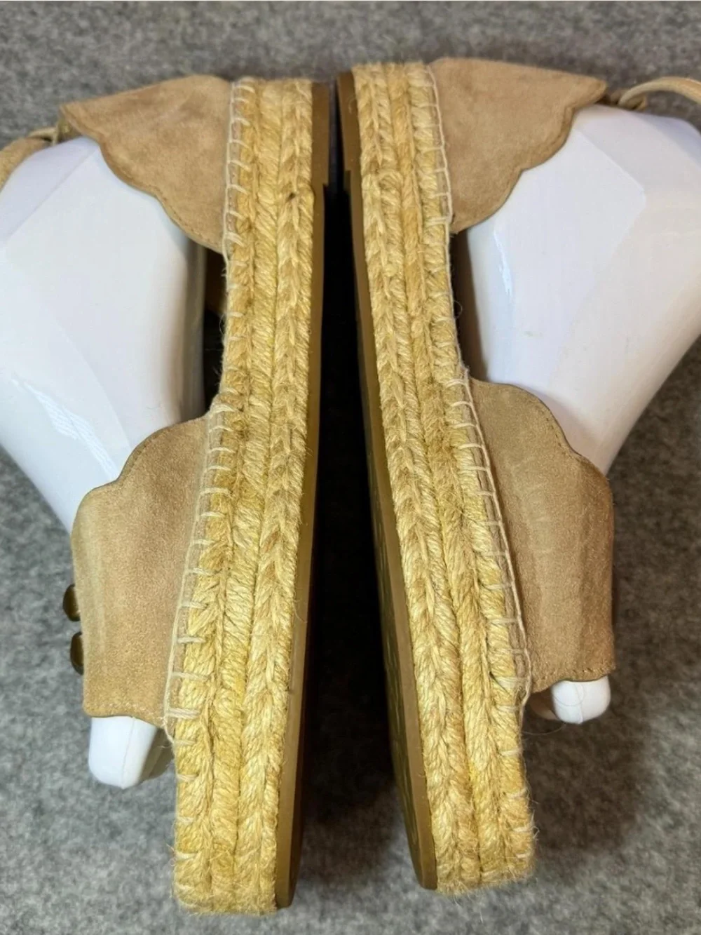 Coach Tan Suede Espadrille Slide with Gold Logo
